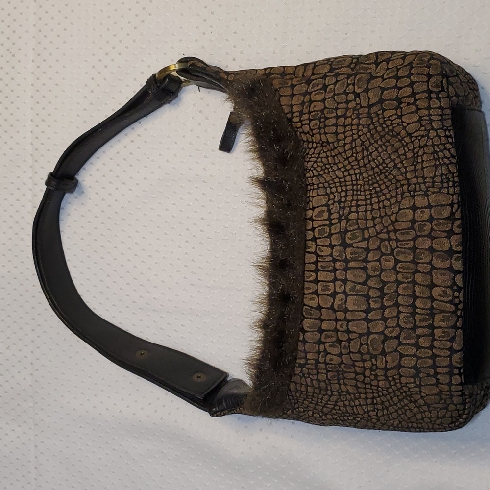 BUENO Crocodile Print w/ Faux Fur Trim C Purse-Shoulder Strap